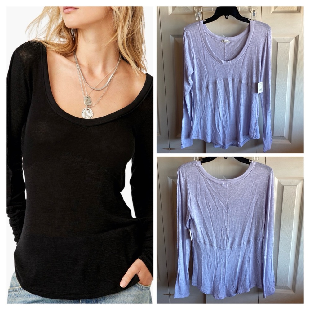 Free People NWT Cabin Fever Scoop Neck Long Sleeve Lilac Knit Top Sz Small